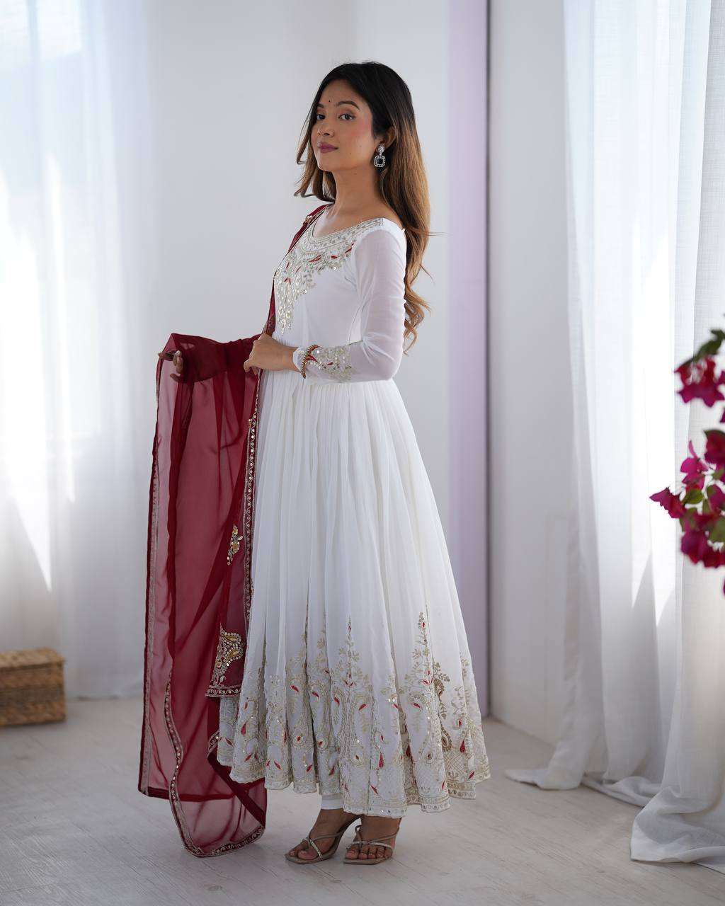 Women's Georgette Embroidery Sequence Work Anarkali Kurti With Dupatta Set - Image 4