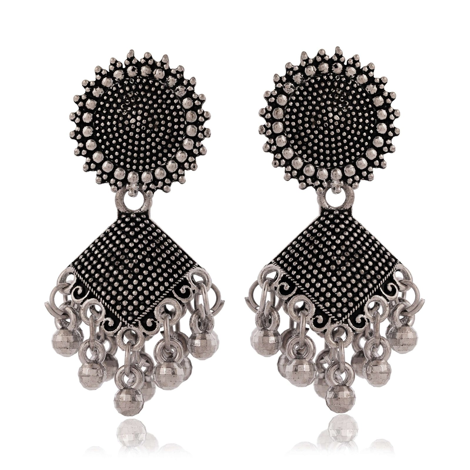 Women's Dot Design Earrings, Indian Hoops, Mandala Hoops Chakra - Drop Dangles Earrings - Image 3